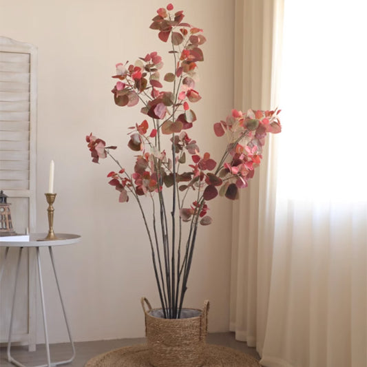 Artificial Red Eucalyptus Tree with Straw Basket